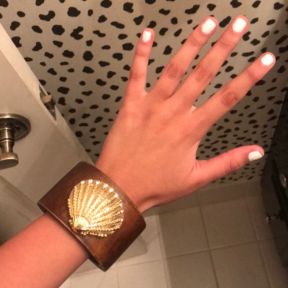 Wooden, gold sea shell statement cuff